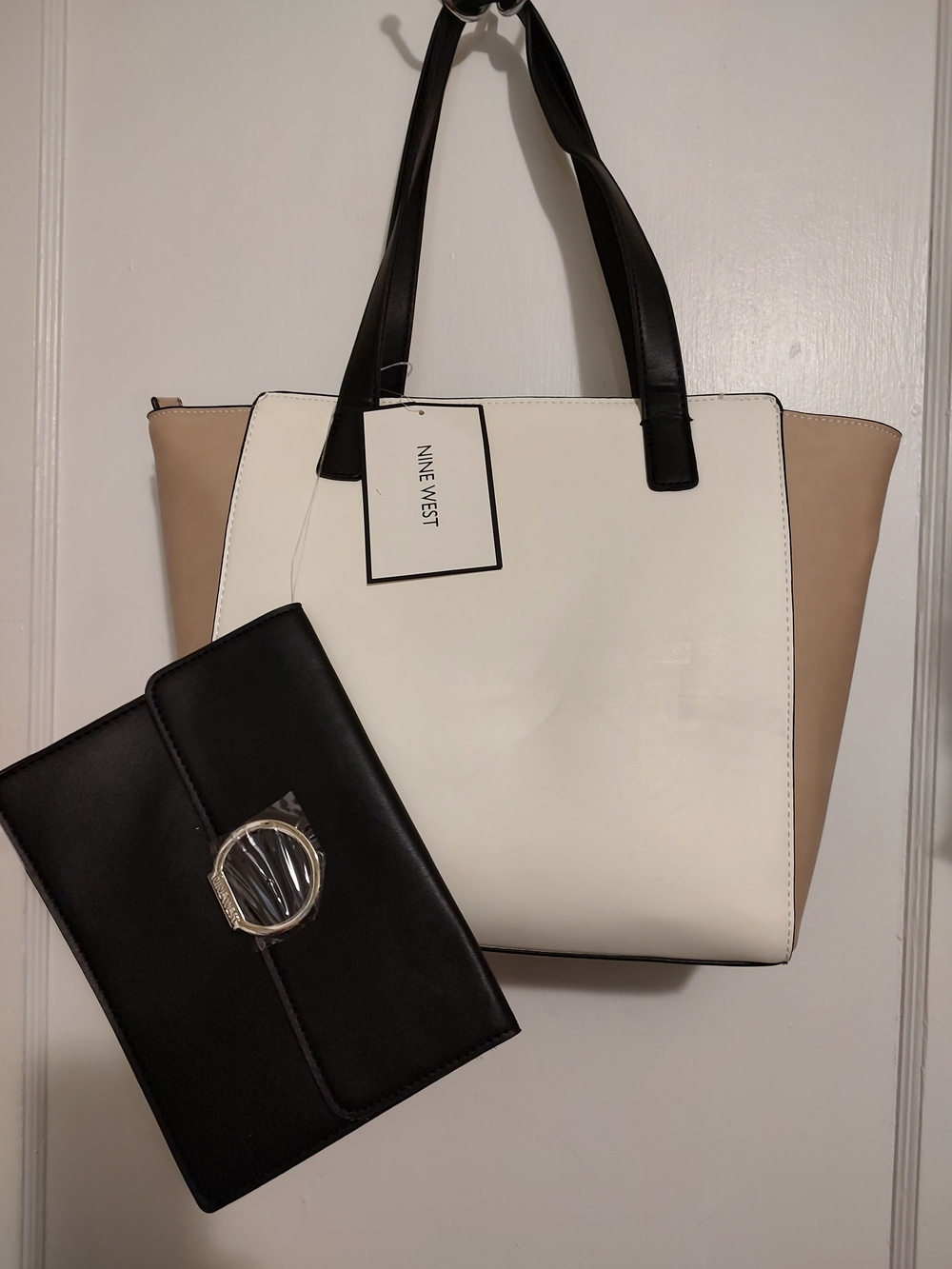 Nine West Colorblock Tote Bag in White, Beige and Black